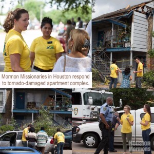 LDS missionaries help translate and pack after tornado in Houston Texas