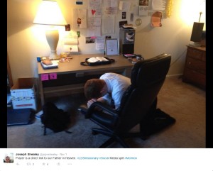 A mormon missionary prays