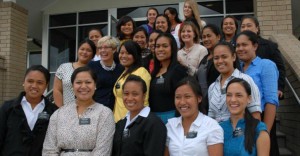 New Zealand missionaries with Mormon women leaders